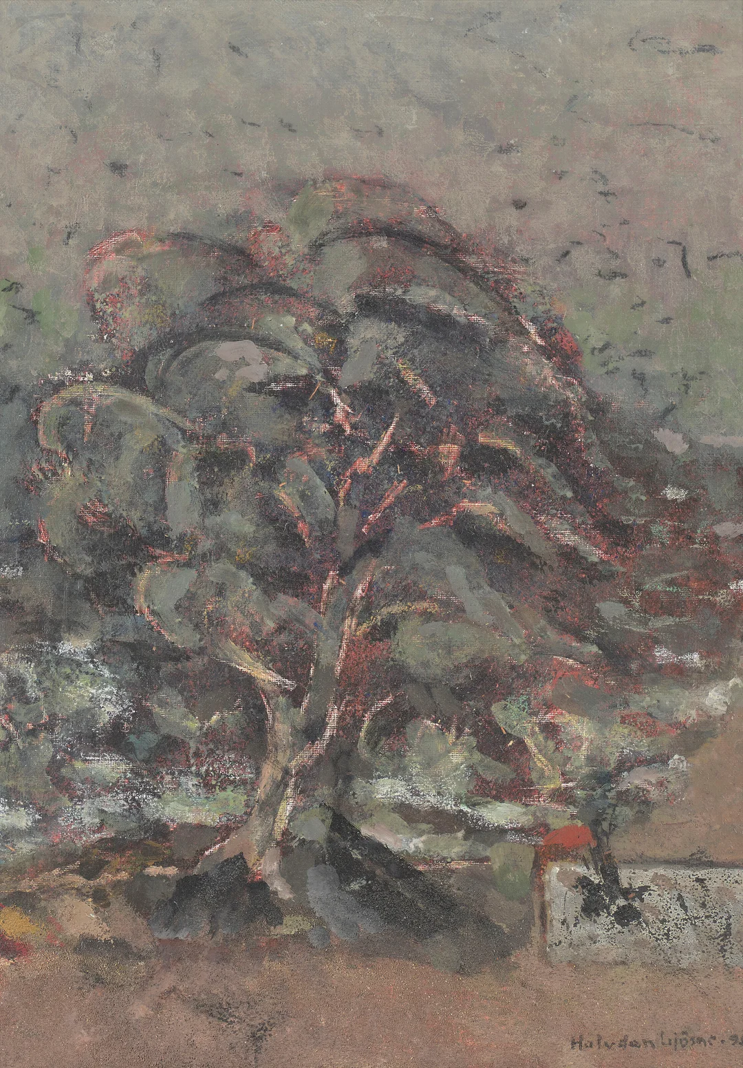Ljøsne, Halvdan — "Tre i storm, Korfu" 1999 — Kunst/Maleri — Blomqvist