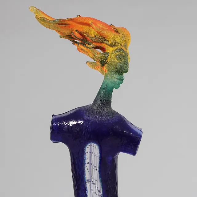 KJELL ENGMAN. Skulptur, glas, monterad på metallsockel, Kosta, signerad.