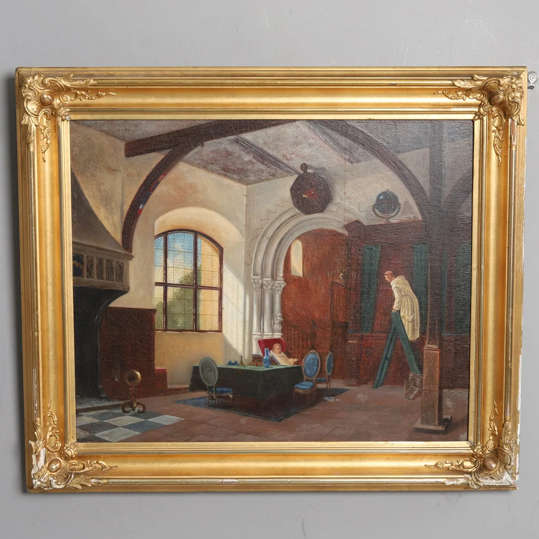 OIDENTIFIERAD KONSTNÄR. Olja på duk, "Klostermotiv", 18/1900-tal. — Paintings — Örebro Stadsauktioner