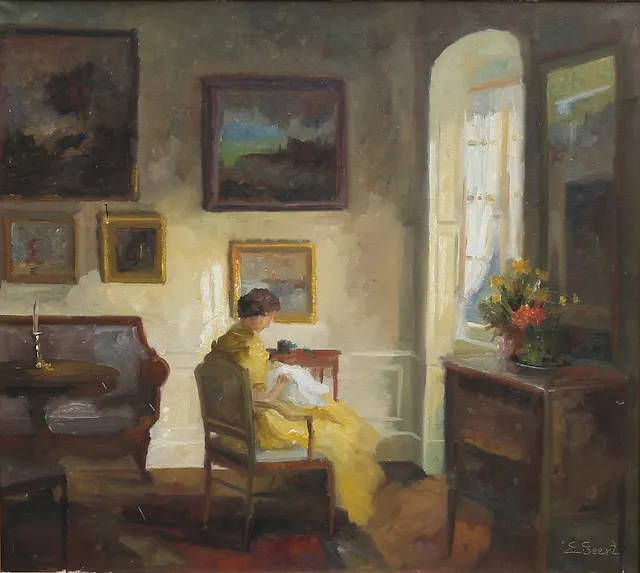 EDITH GEERT. Interiör, olja på duk, signerad.