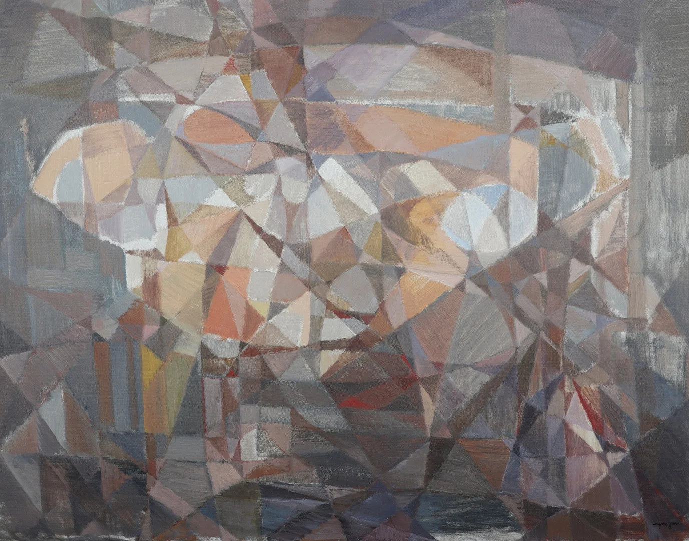 AGNE JOHANSSON. Olja på duk, "kubistisk komposition", signerad. — Paintings — Gomér & Andersson Norrköping