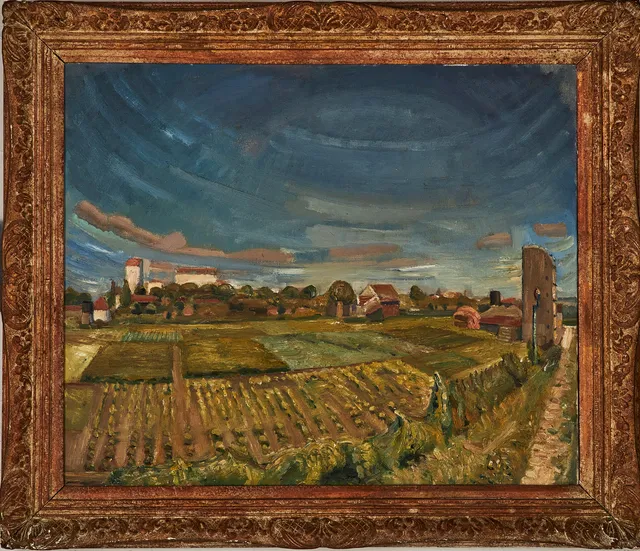 BERNHARD NEUMAN. "Trädgårdsfält", olja på duk, signerad och daterad 1931.