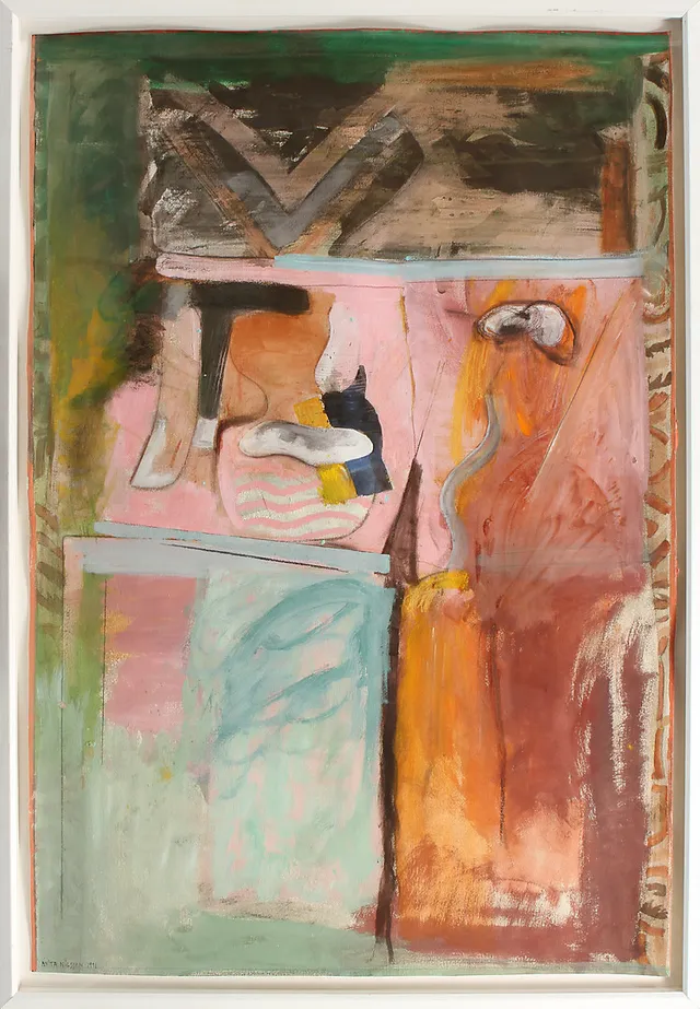 ANITA NILSSON. "Reliker". Blandteknik på papper, signerad och daterad 1991.