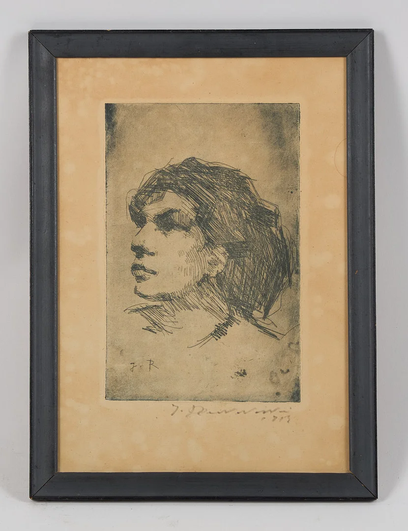 JALMARI RUOKOKOSKI. Kvinna i profil, signerad samt daterad 1913, signerad J.R. i plåten, etsning. — Engravings & Prints — Stockholms Auktionsverk Helsinki