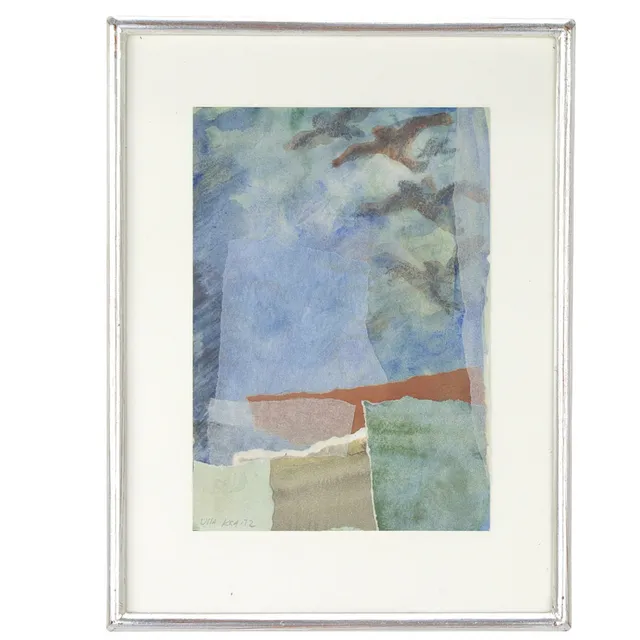 ULLA KRAITZ. Blandteknik, akvarell/collage, komposition, signerad.