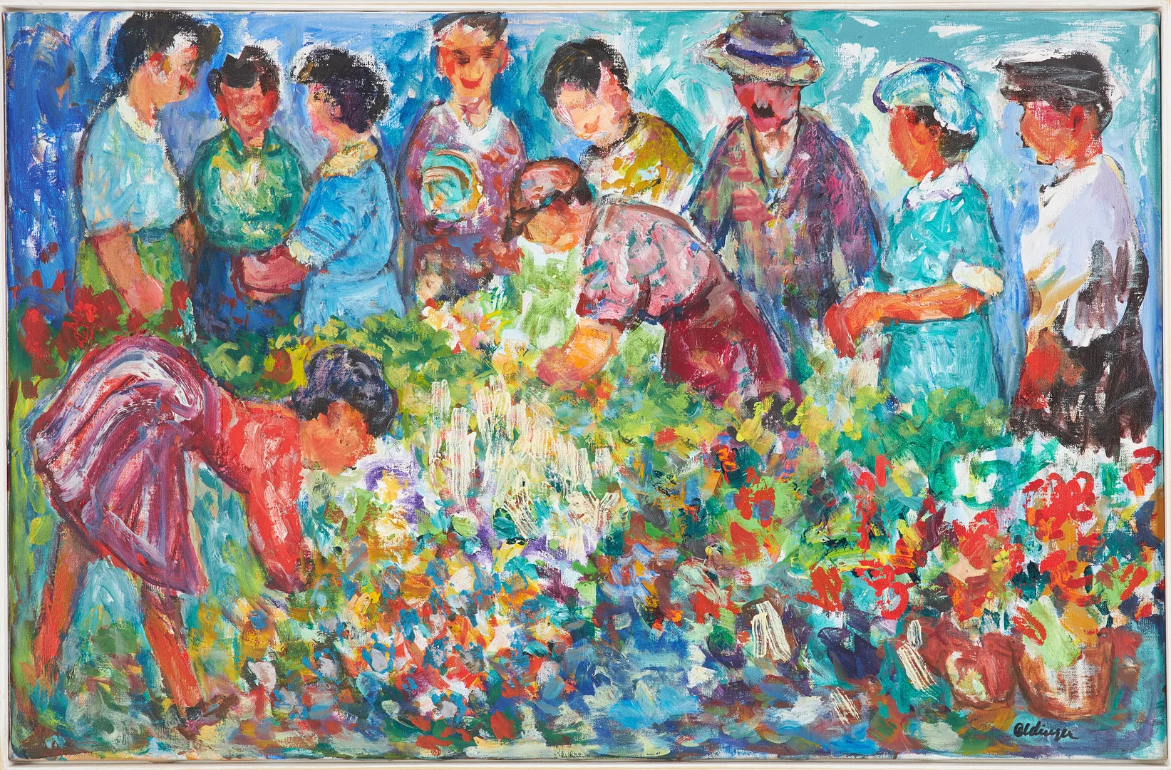 BENGTOLLE OLDINGER. Torghandel, akryl på duk, signerad Oldinger. — Paintings — Stockholms Auktionsverk Sickla