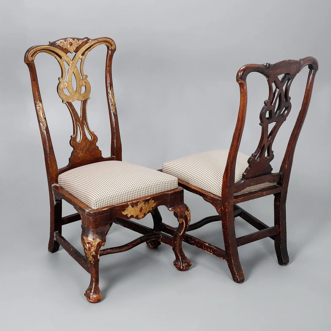 Pair of Spanish low chairs, probably Andalusian, Chippendale style, circa 1760. — Armchairs & Chairs — Balclis