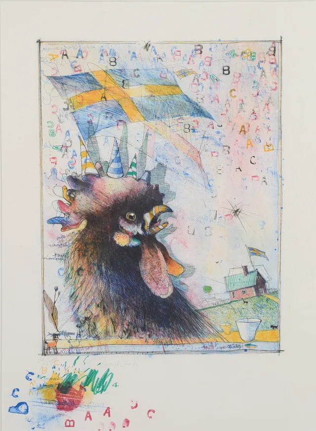 BENGT LANDIN. "Tuppen", färglitografi, signerad, numrerad 314/375.