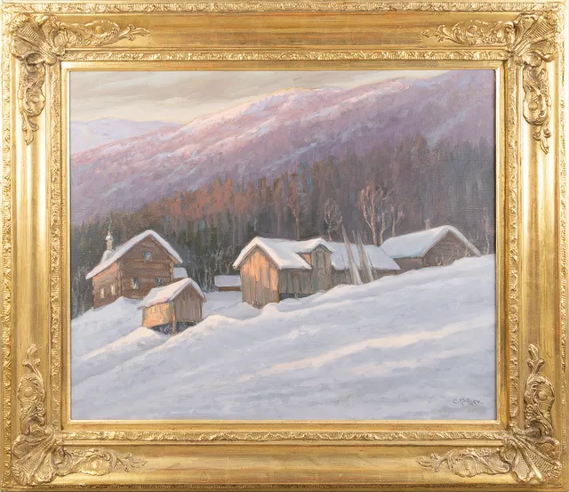 EINAR KRÜGER. "Sensjövik i Norge", olja på duk.