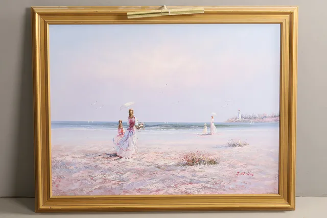 MILLER. OLJA PÅ DUK, Kvinnor på stranden, signerad.