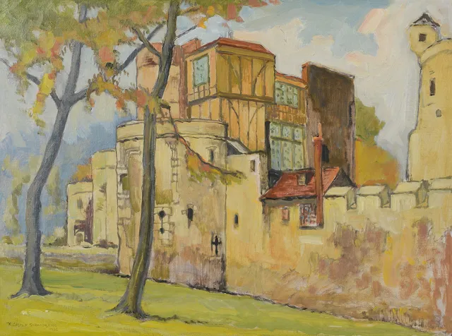 KARL GUSTAF STRANDBERG. Bymotiv i Frankrike, olja på duk, signerad, daterad 1956.