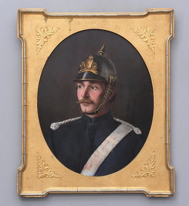 OKÄND KONSTNÄR. Soldatporträtt, olja på pannå, osignerad.