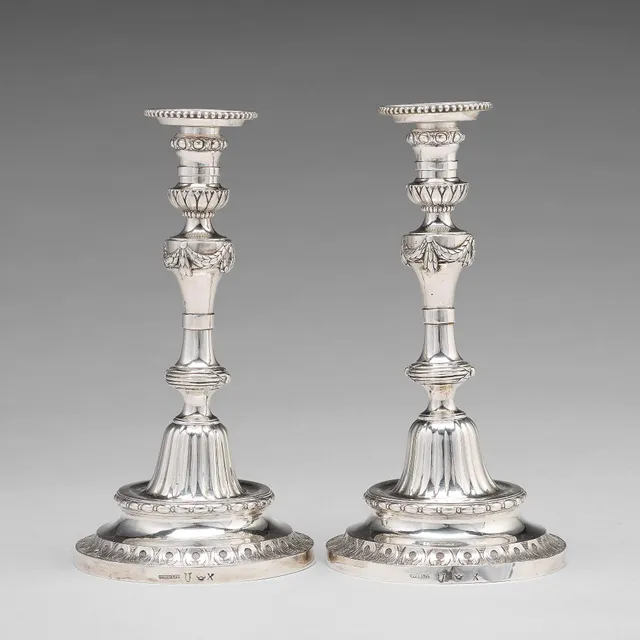 Pehr Zethelius, ljusstakar, ett par, silver, Stockholm 1780. Gustavianska.