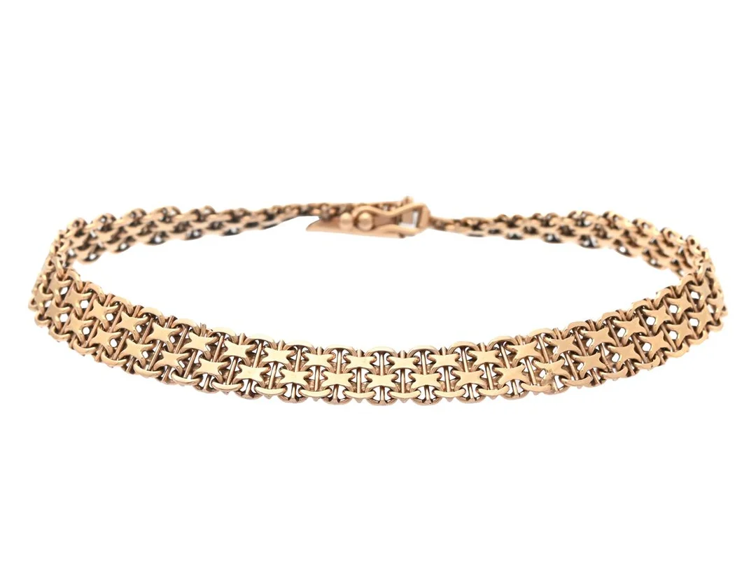 ARMBAND, 18K guld, X-länk med stav, längd 18,5 cm, vikt 12,8 g. — Smycken/Armband — Kaplans