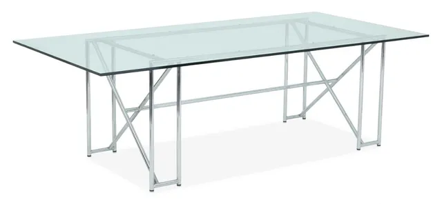 ”Double X Table”. Dining table/work table with chromed steel frame. Glass top. Designed 1928. Manufactured by ClassiCon. H. 72 cm. L. 224 cm. W. 110 cm.