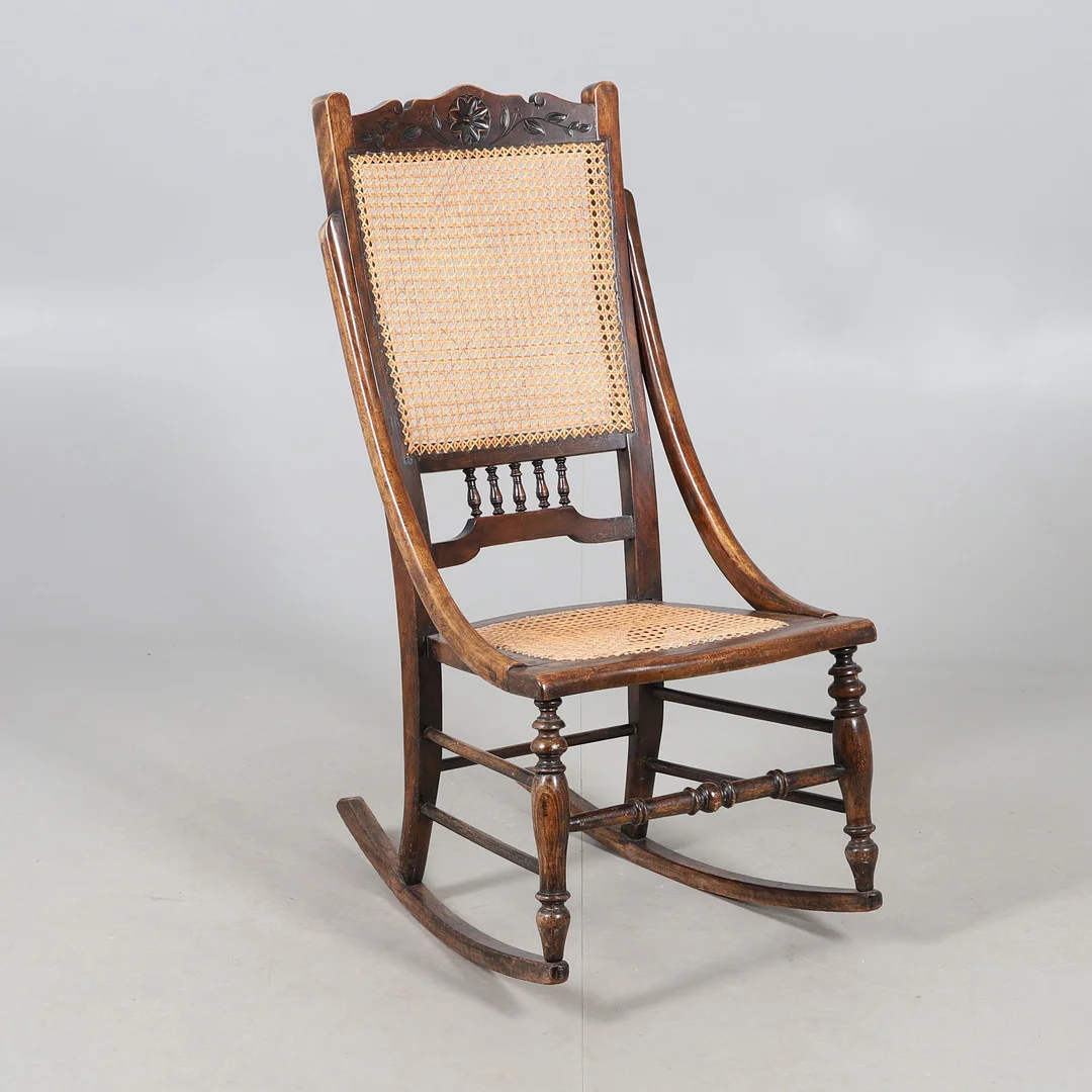 A VICTORIAN STAINED BEECH ROCKING CHAIR. — Armchairs & Chairs — Lawrences Auctioneers