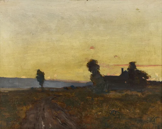 REINHOLD NORSTEDT (1843-1911), tillskriven, Landskap i aftonrodnad - Vingåker, 1878, olja på duk/pannå.