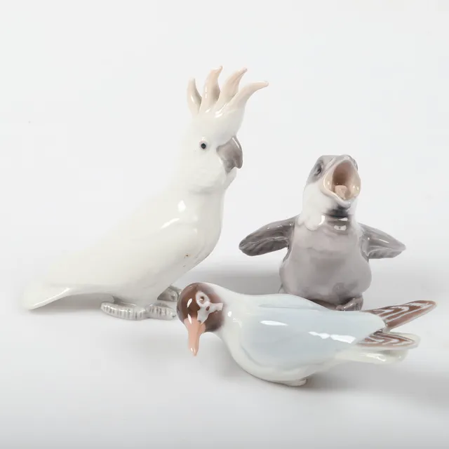 FIGURINER, 3 stycken fåglar, porslin, Bing & Gröndahl, Danmark.