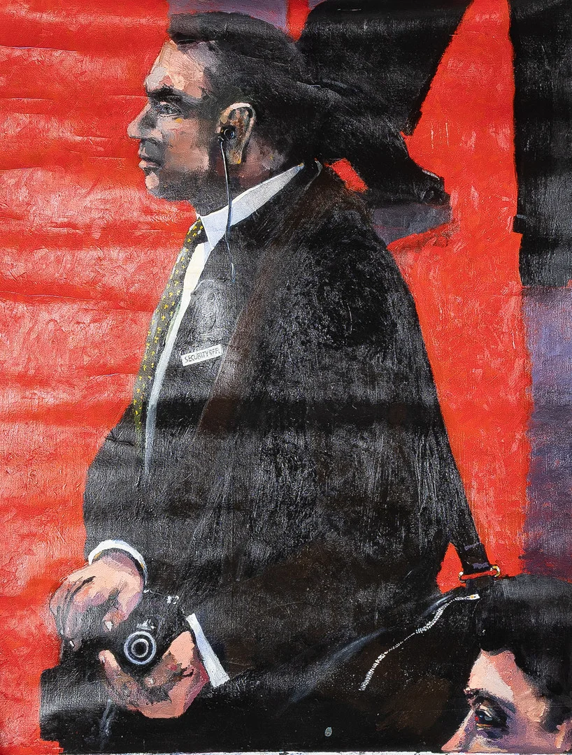 HÅKAN NYBERG (1938-2013). Säkerhetsvakt, olja på duk, oramad. — Paintings — Stockholms Auktionsverk Helsingborg