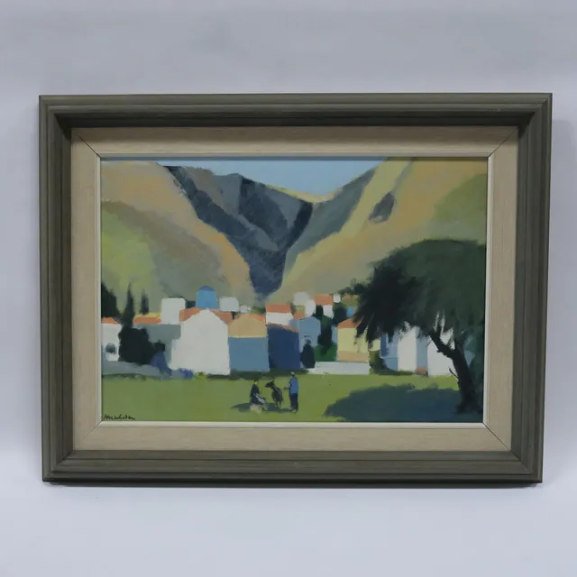 STIG WERNHEDEN. OLJA PÅ DUK, GREKISKT LANDSKAP, 33X48CM.