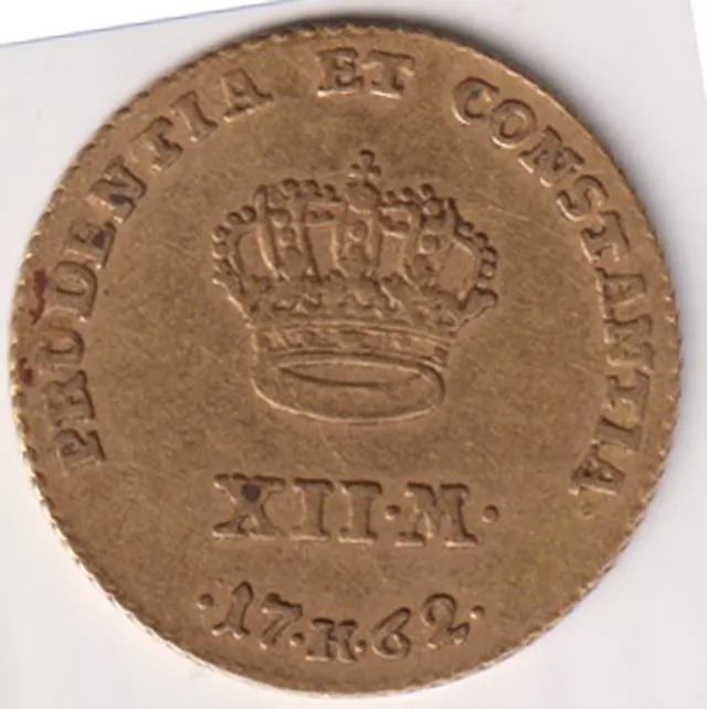 DANMARK. Frederik V Gulddukat 1762, Sieg 21.5