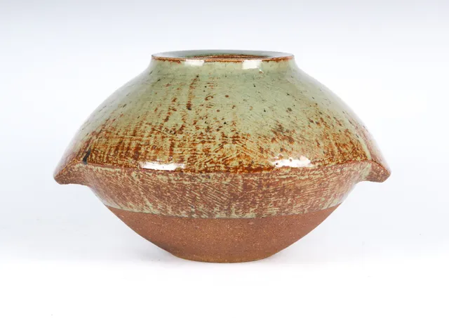 Edith Sonne for Bing & Grondahl. Large jar of partially glazed stoneware