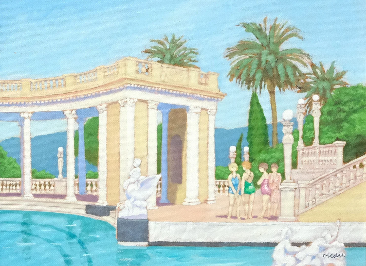 ULF GREDER. "HEARST CASTLE", OLJA PÅ PANNÅ. — Paintings — Björnssons Auktionskammare