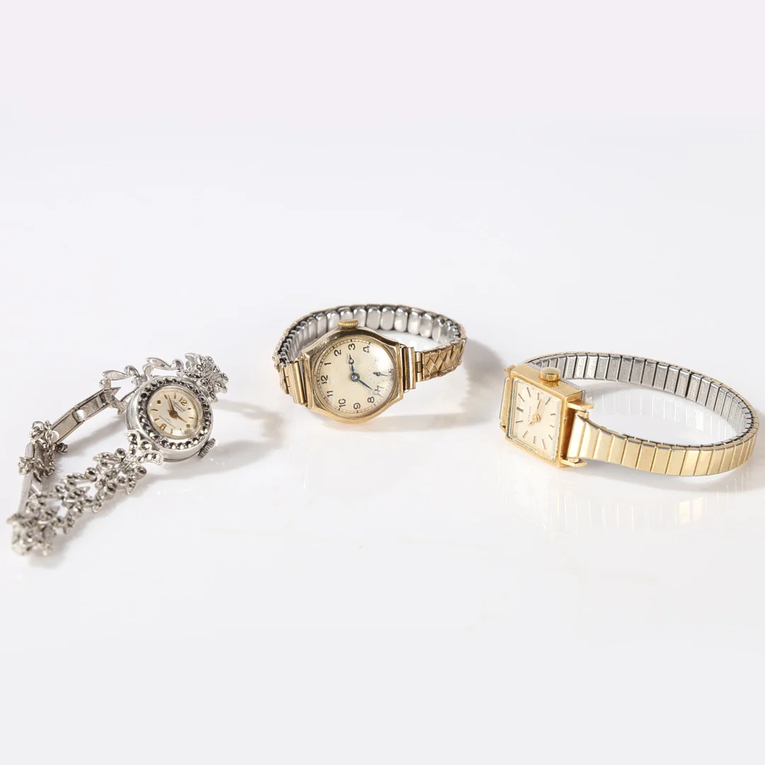 LADIES 9 CARAT GOLD WRISTWATCH, ACCURIST SILVER LADIES WATCH, ETERNA LADIES WATCH (3). — Wristwatches — Bishop & Miller
