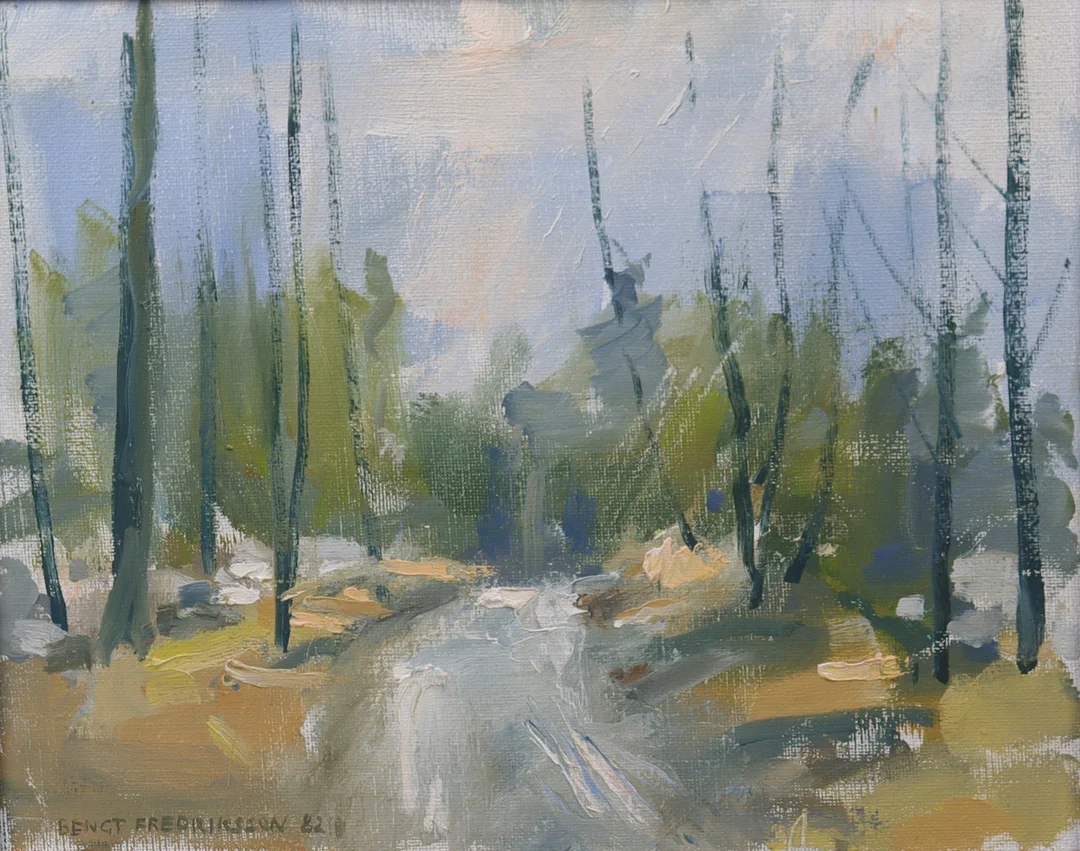 BENGT FREDRIKSSON. olja på duk, skogsväg. — Paintings — Markus Auktioner