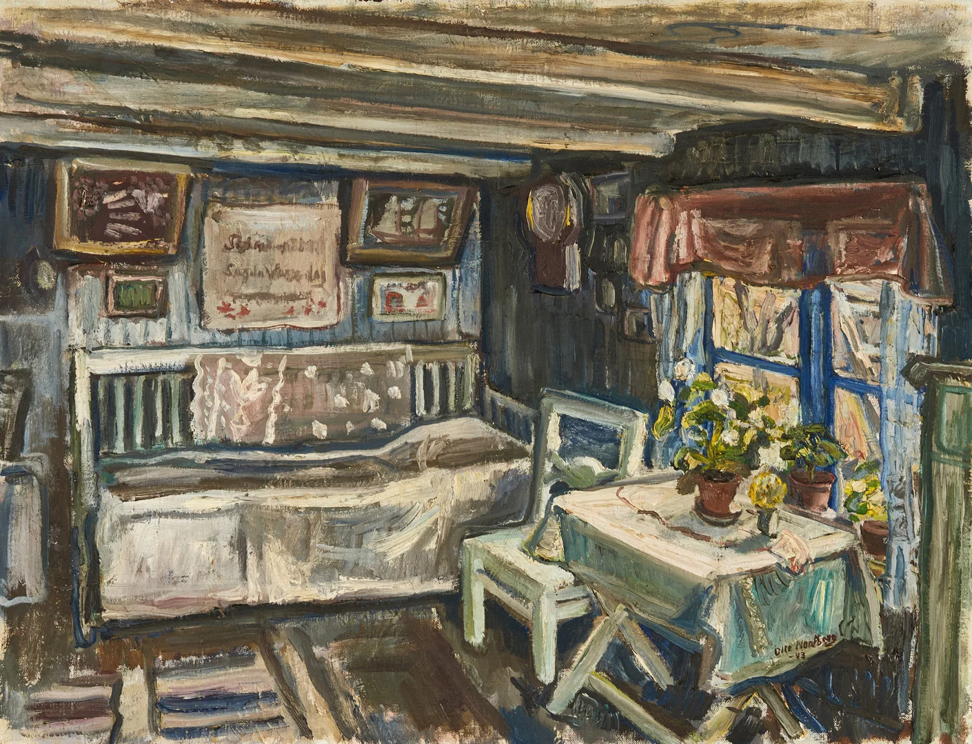 OLLE NORDBERG (1905-1986), Stuginteriör, signerad och daterad ’Olle Nordberg -43’, olja på duk. — Paintings — Crafoord Auktioner Stockholm