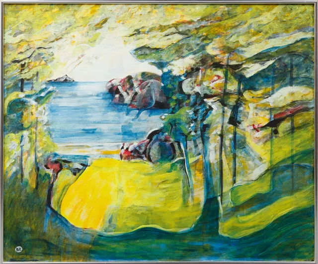 BENGT ARNE LINDEROS. Landskap vid kust, olja på duk, signerad.