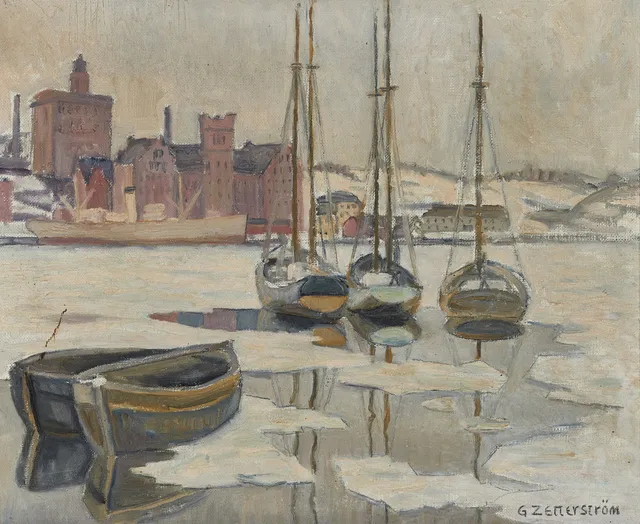 GUNNAR ZETTERSTRÖM (1902-1965). Stockholmsvy, signerad, olja på duk.