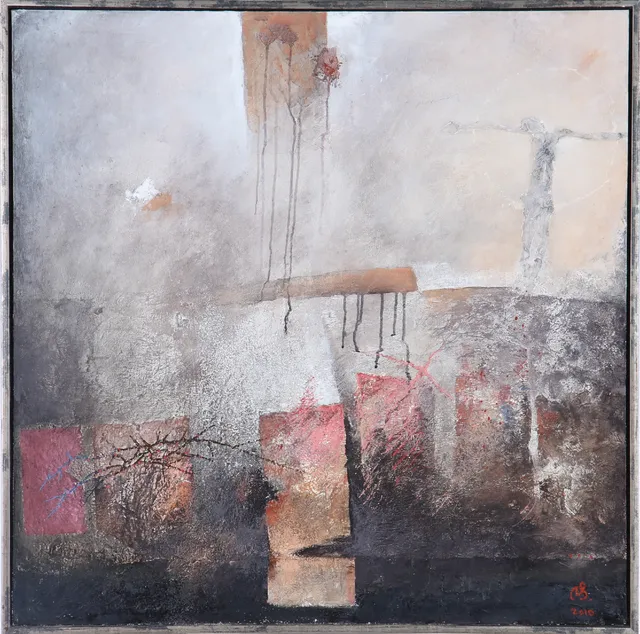 Nis Schmidt. 'Out of the Darkness - II'. Acrylic on canvas. 100 x 100 cm.