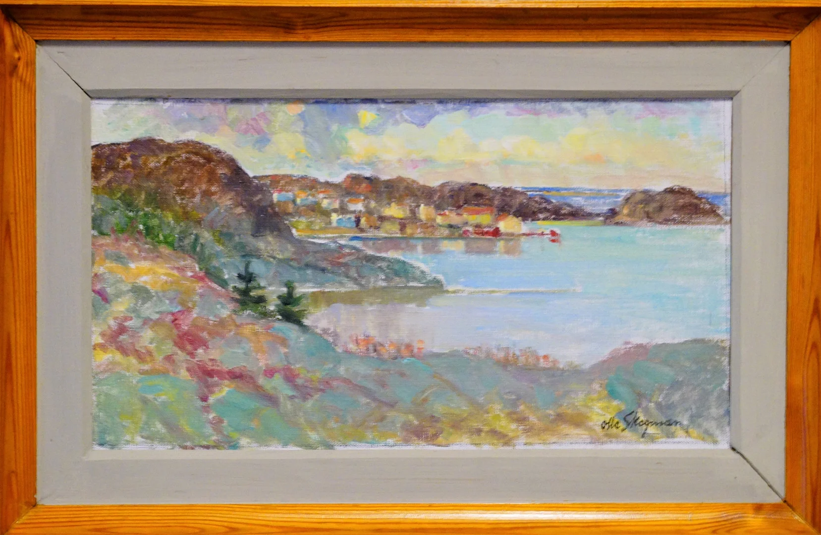 OLLE SKOGMAN. olja på pannå, "När ljungen blommar, Kristineberg". — Paintings — Lysekils Auktionsbyrå
