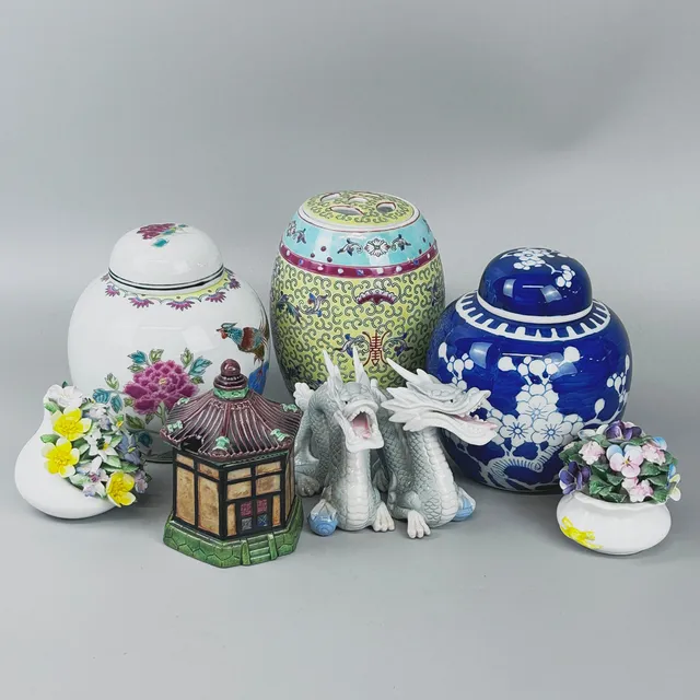 THREE CHINESE GINGER JARS ETC.