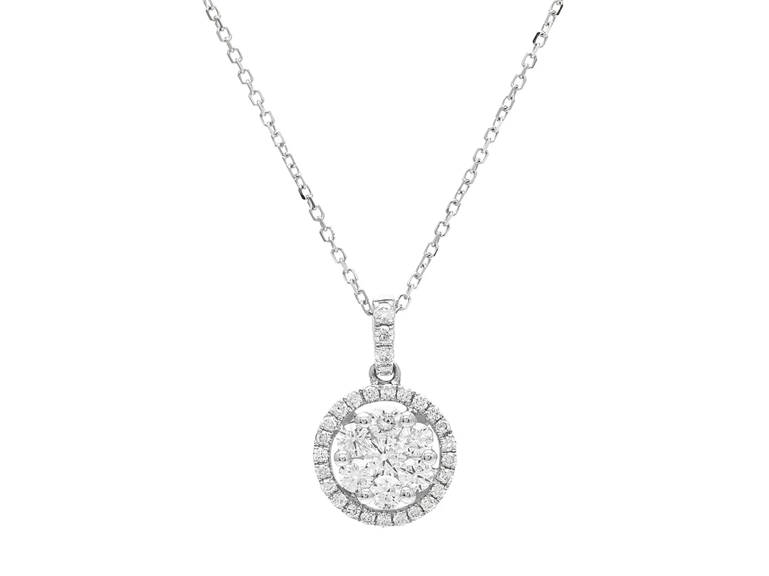 HÄNGE/KEDJA, 18K vitguld, briljantslipade diamanter ca 0,60 ctv, ca W/VS-SI, längd 46 cm, vikt 2,6 g. — Smycken/Hänge med kedja — Kaplans