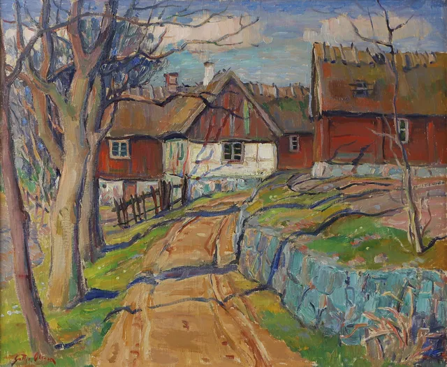 GOTTHARD OLSSON. Gårdsmotiv, olja på duk, signerad Gotth. Olsson.
