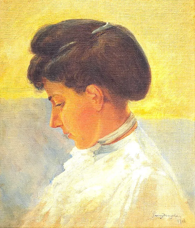 JOSEP PUIGDENGOLAS. Mujer de perfil. Óleo sobre táblex.