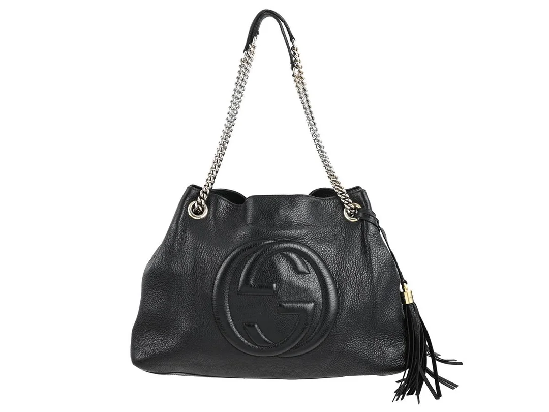 VÄSKA, GUCCI, Hobo Bag, svart skinn, silverfärgade beslag, 36x27x14 cm. — Accessoarer/Väskor — Kaplans