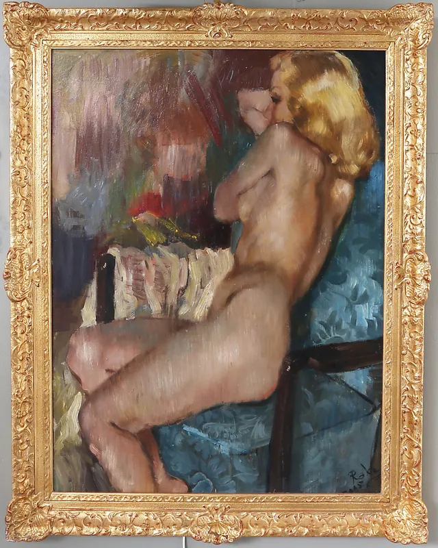 CHARLES ROKA. Kvinnostudie, olja på pannå, signerad och daterad 1945.