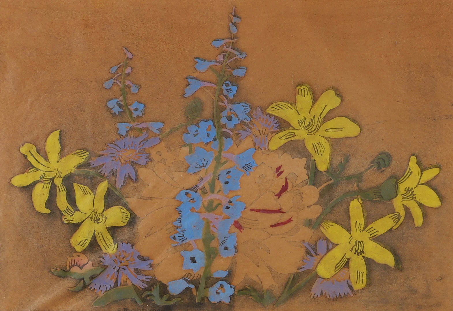 MAJA FJAESTAD. Blommor, handtryck, signerad. — Engravings & Prints — Helsingborgs Auktionskammare