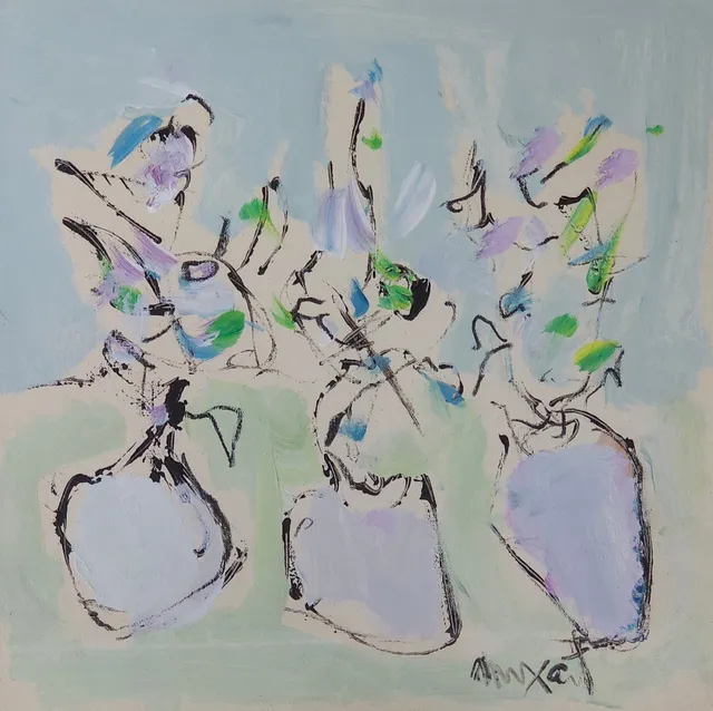 JAUME MUXART. Composición, óleo sobre táblex.