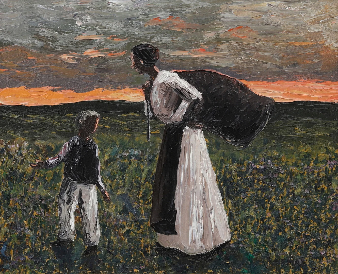BORIS NINEMAE. "När mamma och jag hämtade klöver till kaniner...", olja på duk, otydligt signerad. — Paintings — Garpenhus Auktioner