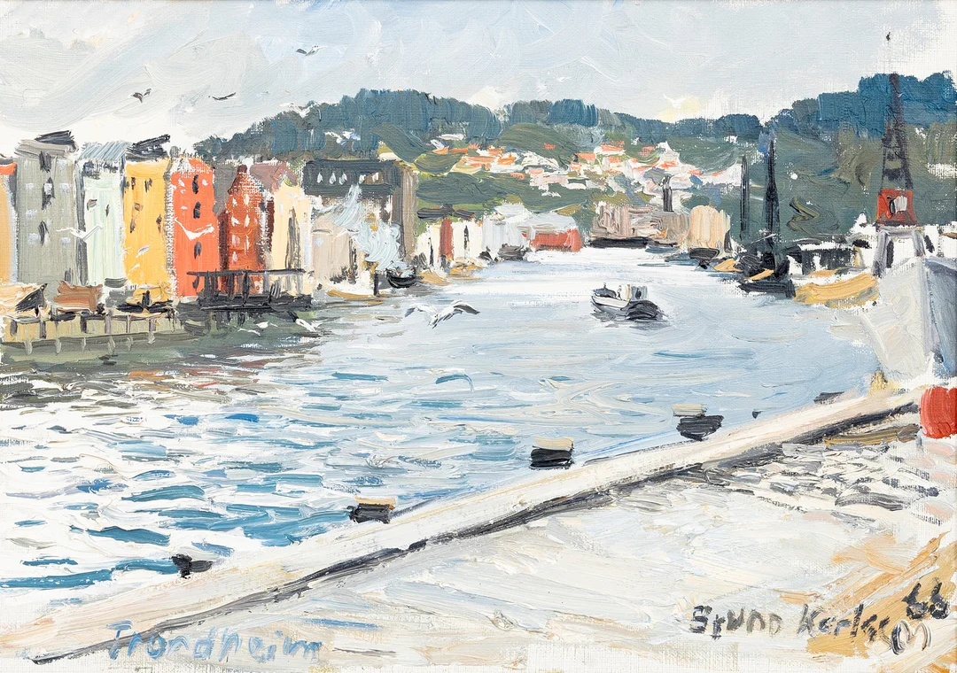 BRUNO KARLSSON. Motiv från Trondheims hamn, olja på duk, signerad, daterad 1966. — Paintings — Auktionshuset Kolonn