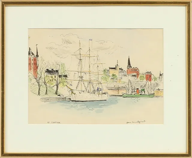 JAN LUNDQVIST. 4 st, Stockholmsmotiv, Akvarell och tusch, signerade.