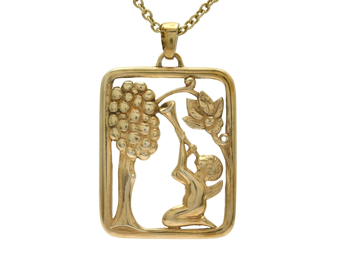 HÄNGE/KEDJA, förgyllt silver, Malmö 1940-tal, längd 60 cm, vikt 16 g. — Smycken/Hänge med kedja — Kaplans