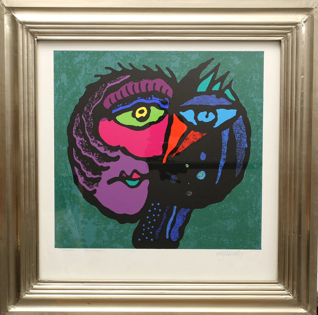 ROLF LEMBKE. Färglitografi, fågelskådaren, numrerad 233/300, signerad. — Paintings — Limhamns Auktionsbyrå