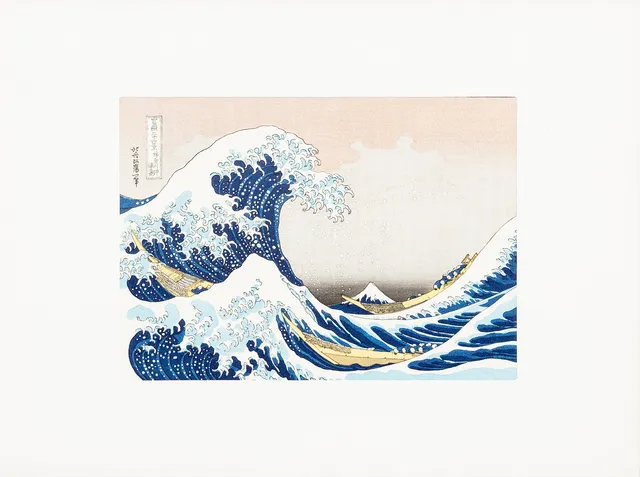 KATSUSHIKA HOKUSAI. efter, "The Great Wave off Kanagawa" träsnitt, Uchida art co, Kyoto, 1900-tal.