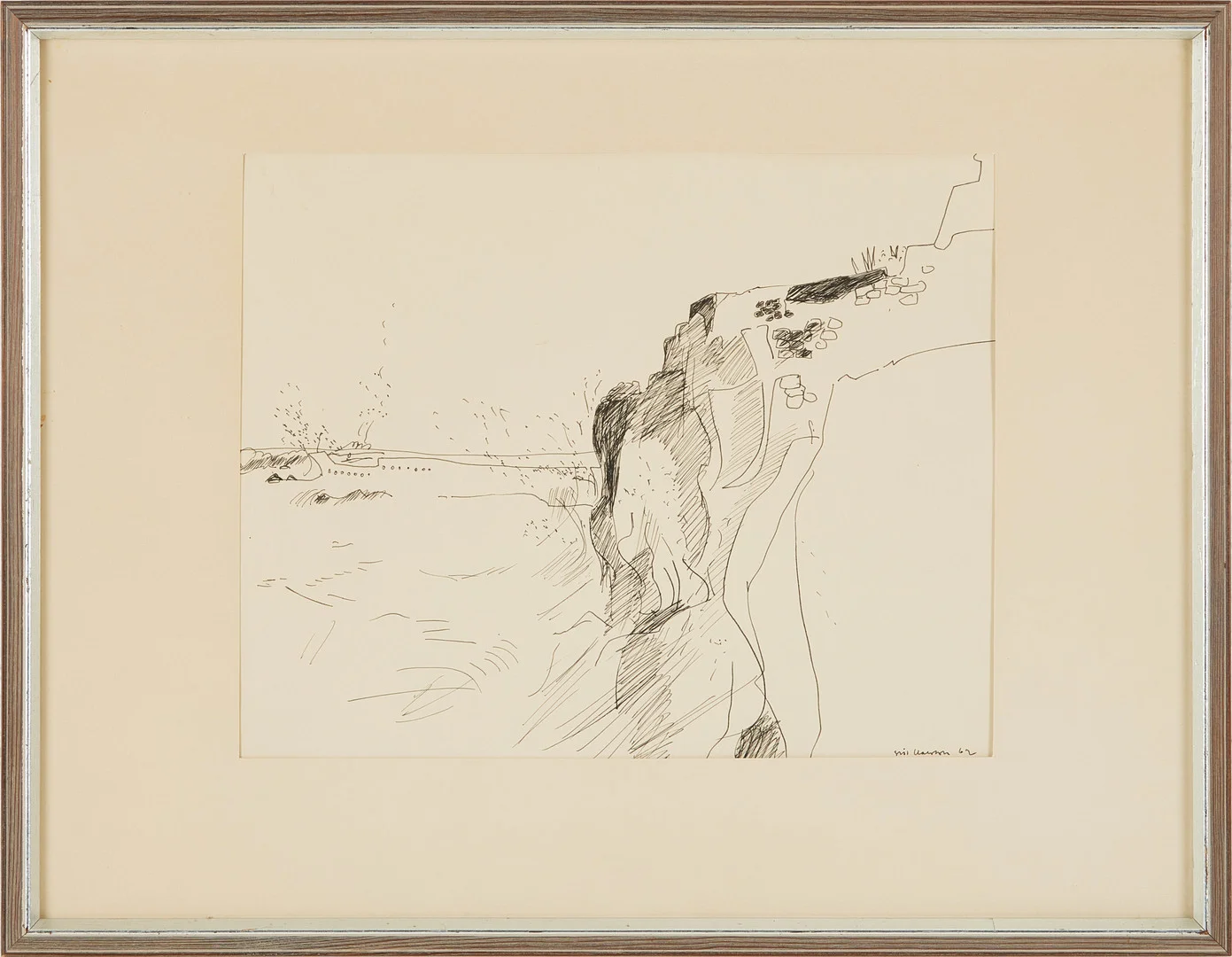 STIG (SLAS) CLAESSON. Klippa med hav, tuscheteckning, signerad, -62. — Drawings — Stockholms Auktionsverk Magasin 5