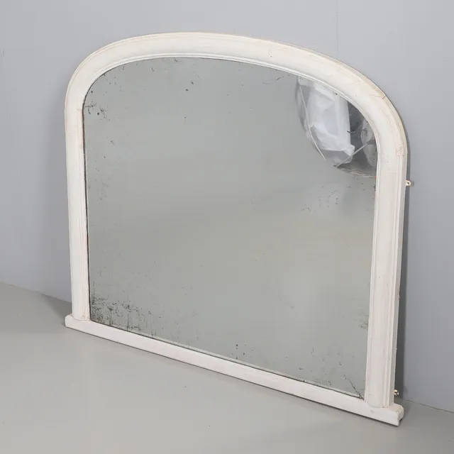 A LARGE PAINTED VICTORIAN OVERMANTLE MIRROR.